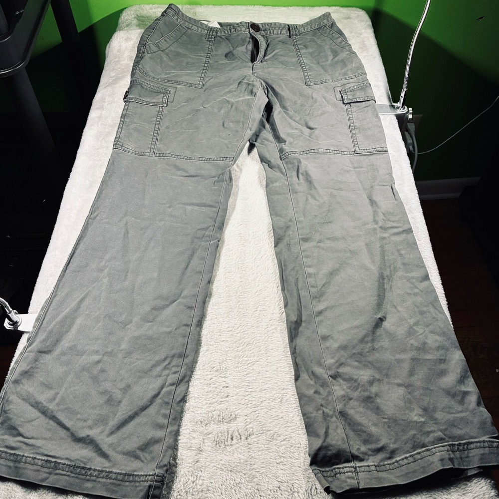 Merona Women Olive Gray Stretch Cargo Pants Straight Leg Size 10 Fit 4 Utility